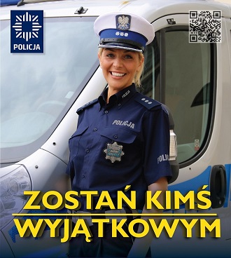 Zostań kimś wyjątkowym - informacje dla kandydatów do służby - plakat Policjantka Wydziału Ruchu Drogowego