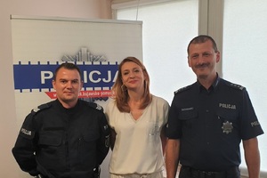 Pani Małgorzata Podolska, sierż. szt. Łukasz Jędrzejewski i insp. Marcin Zaleśkiewicz.