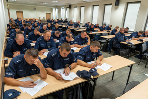 Policjanci rozwiązują test