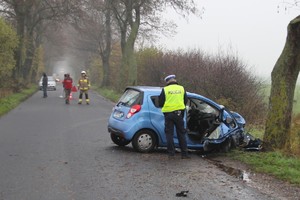 policjant stoi przy rozbitym samochodzie