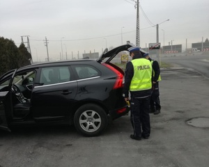 Policjanci kontrolują bagażnik volvo