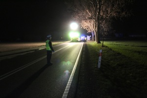 Policjant na miejscu wypadku.