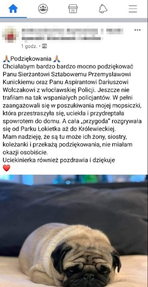 podziękowania kobiety na portalu społecznościowym