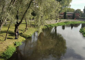 Panorama poszukiwań nad rzeką.