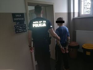 Policjant prowadzi sprawcę