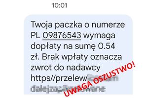 Pierwszy screen fałszywego sms&#039;a