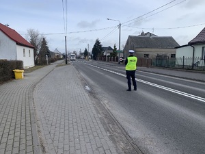 Policjant podczas kontroli na drodze.