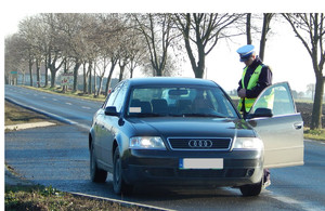 Policjant RD kontroluje kierowcę audi