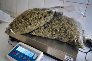 Dwa worki z marihuana leżą na wadze