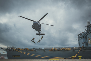 Desant na okręt na linach osobistych.