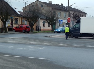 Policjant podczas kontroli na drodze.