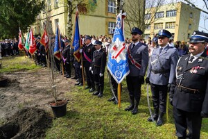 Poczty sztandarowe podczas uroczystości.
