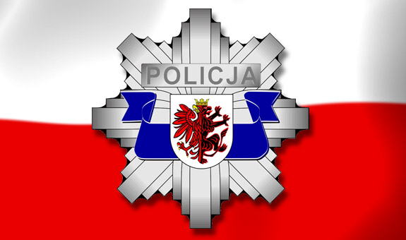 Zajawka, flaga Polski z gwiazdą policyjną.