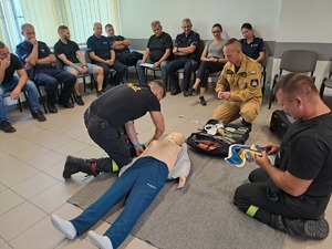 Policjanci podczas szkolenia na sali.