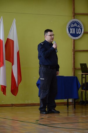 p.o. Zastępcy Komendanta Miejskiego w Bydgoszczy mł. insp. Mariusz Sobiecki podczas przemówienia.