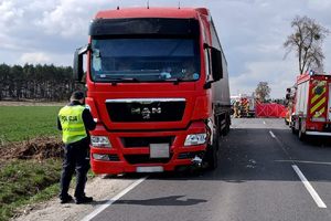 Policjant pracujący na miejscu zdarzenia drogowego.