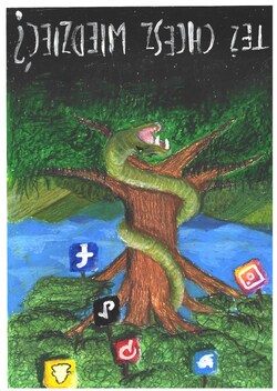 Plakat profilaktyczny powstał w ramach programu "Sztuka Wyboru". Plakaty są dostępne na licencji Creative Commons - Uznanie autorstwa - Użycie niekomercyjne - Bez utworów zależnych 4.0 Międzynarodowe. W związku ilością grafik nadesłanych na konkurs i ich abstrakcyjną formą grafika nie posiada alternatywnego opisu, jednak serdecznie zachęcamy do kontaktu z administratorem strony, który z przyjemnością przybliży Państwu program i różnorodność zrealizowanych w jego ramach prac.